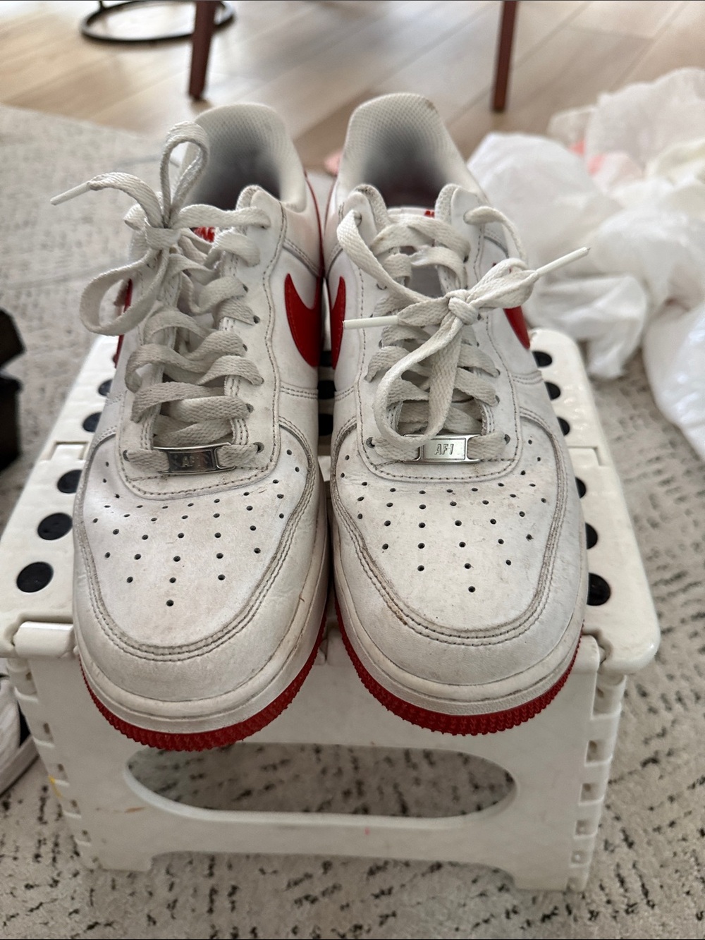 Nike White and Red Low-Top Athletic Sneakers